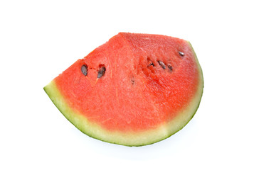 sliced red watermelon with seed on white background