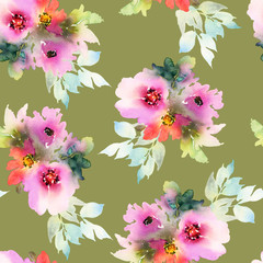 Seamless pattern with flowers watercolor