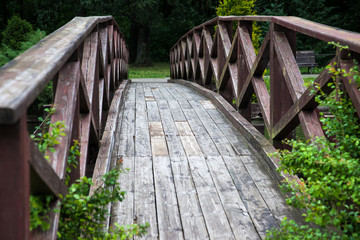 Fototapeta premium old wooden bridge in the summer park