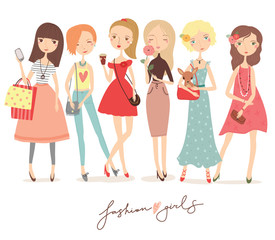 Fashion girls illustration set