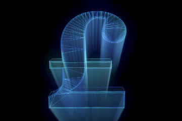 3D Pound Sign in Wireframe Hologram Style. Nice 3D Rendering
