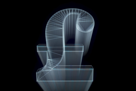3D Pound Sign in Wireframe Hologram Style. Nice 3D Rendering

