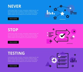 Never Stop Testing. Web banners vector set