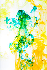 Acrylic colors and ink in water. 