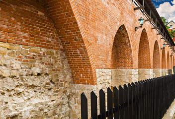 Ancient wall of medieval fortress, Riga, Latvia 