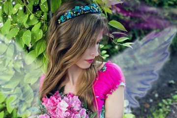 Woman angel with flowers
