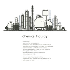 Industrial Chemical Plant Isolated on White Background , Refinery Processing of Natural Resources, Chemical Industry, Poster Brochure Flyer Design, Vector Illustration