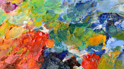 Obraz na płótnie Canvas Close up oil color paint tray