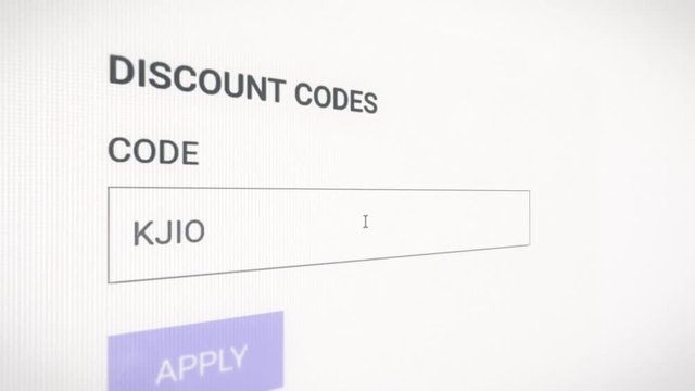 Entering a discount code in the box of an eCommerce site. Clicking the Apply button. Animation looking like a screen capture. Angled 3D version.