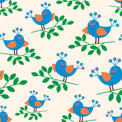 Blue birds. Colorful children's seamless pattern in cartoon style.