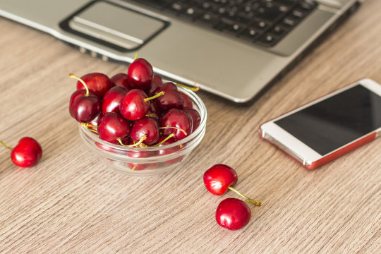 Healthy Snack In The Office - Bowl Of Cherries