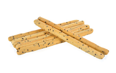 crispy bread stick with black sasame on white background