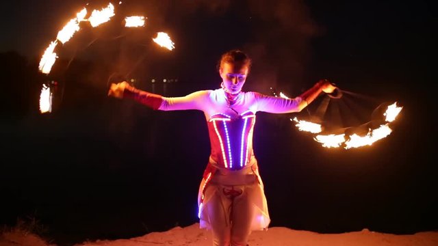 Fire show performance at night