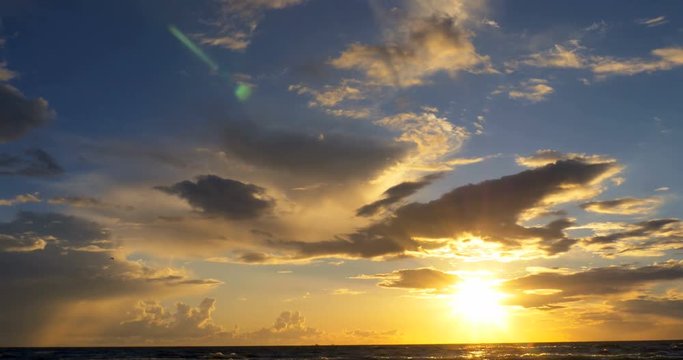 Sunset with clouds over sea. 4K
