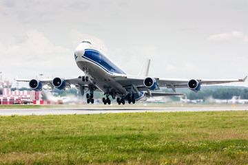 Take off of the wide body cargo airplane