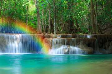 The landscape photo, Huay Mae Kamin Waterfall, beautiful waterfall in autumn forest, Kanchanaburi province, Thailand