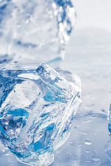 Pieces of ice on the table