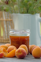 Apricots and pot of jam