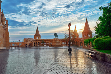 View on the Old Fishermen Bastion in Budapest at morning time.