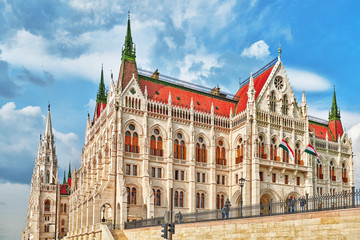 BUDAPEST, HUNGARY-MAY 02, 2016: People near Hungarian Parliament