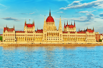 Obraz premium Hungarian Parliament at evening. Budapest. One of the most beaut