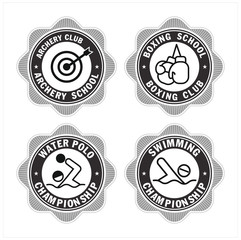 Sports vector logos logos. Archery, Boxing, water Polo, swimming. Sports schools and clubs.