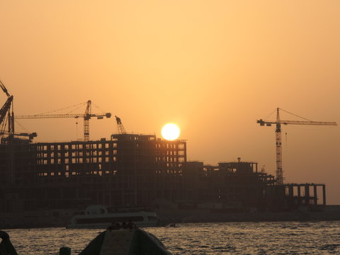 Dubai, Sunset on Dubai Eye in progress.