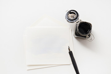 calligraphy tools. painter waorkplace. top view