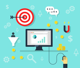 Online marketing concept internet bisiness and advertising icons - vector illustration.