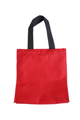 reusable red polyester bag on white background