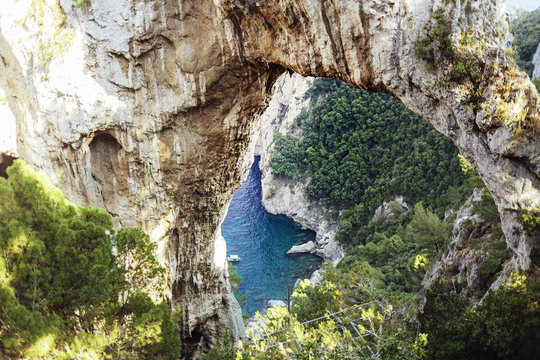 High angle view of Lovers Arch at Capri island