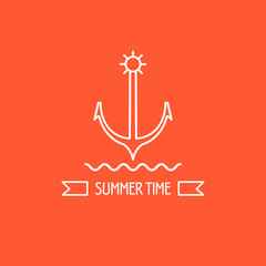 Summer. Anchor. The emblem of sea travel. Ribbon with the inscription summer time