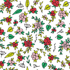 Seamless background with berries and leaves.
