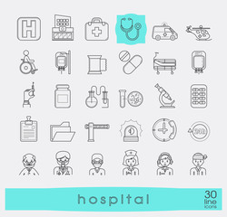 Fototapeta premium Collection of medical icons. Set of premium quality line icons related to medicine, hospital, emergency. 