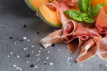 Jambon mix. Ham. Traditional Italian and Spanish salting, smoking, dry-cured dish - jamon Serrano...