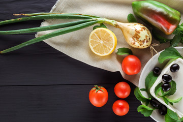 Vegetables for cooking Greek salad. With space for text