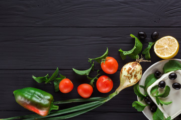 Vegetables for cooking Greek salad. Copyspace