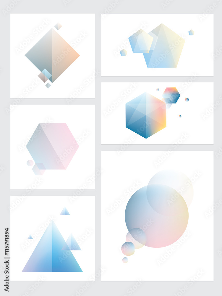 Wall mural set of abstract colorful futuristic geometric element designs in polygonal, cubic, triangular and ci