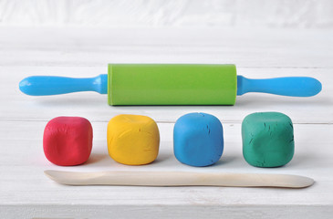 Fototapeta premium Multicolored plasticine modeling tools.