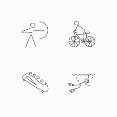 Diving, biking and archery icons.