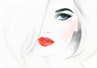 Papier Peint photo autocollant Visage aquarelle beau visage de femme. aquarelle abstraite. illustration de mode