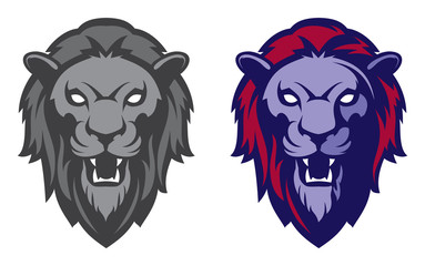 Roaring lion head mascot. Label, logotype.