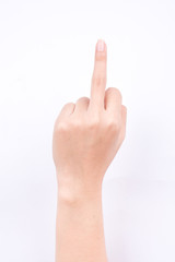 finger hand symbols isolated concept middle finger sign in a gesture meaning fuck you or fuck off on white background
