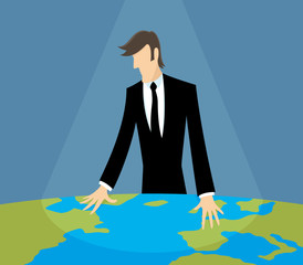 Fototapeta premium Business man looking at a world map.