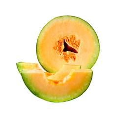Melon slices on white background
