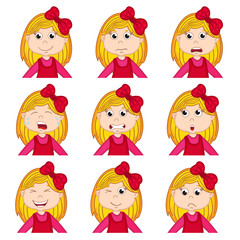 girl faces showing different emotions - vector illustration, eps