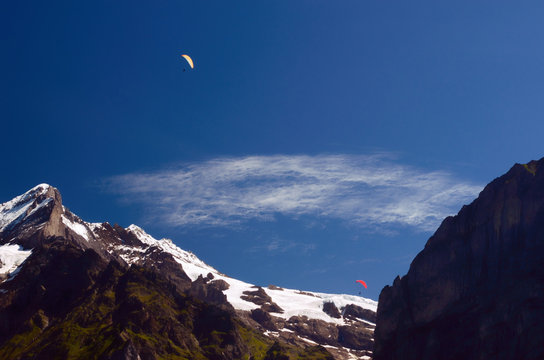 Paragliding above Alps (Switzerland) in Jungfrau Region