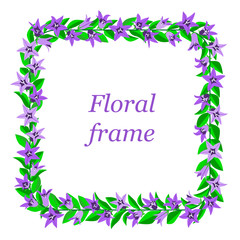 Frame with bluebells. Card design for greeting or invitation. Isolated background.