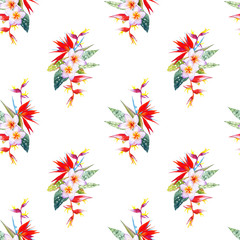 Fototapeta na wymiar Seamless background with watercolor tropical flowers.