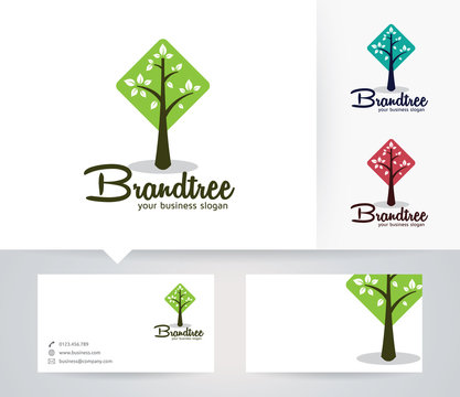 Brand Tree vector logo with alternative colors and business card template